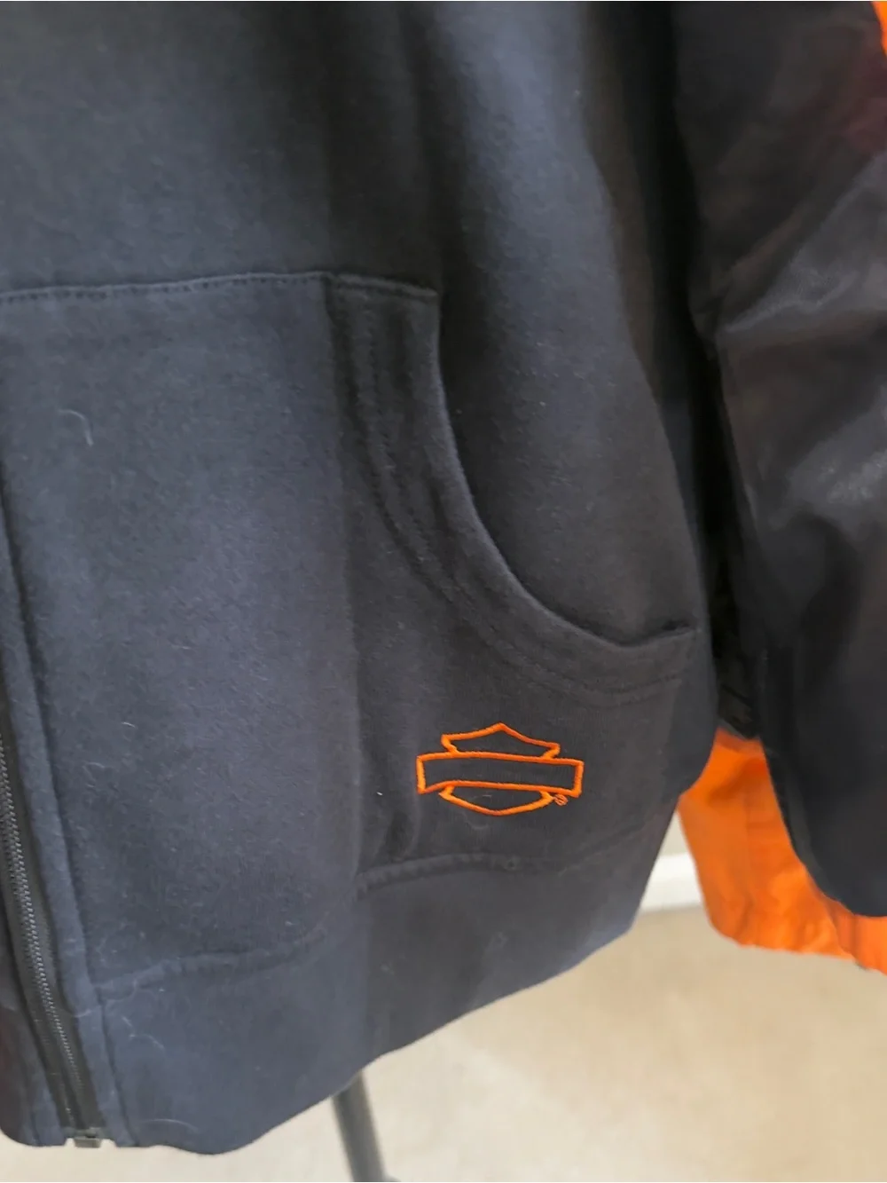 Harley-Davidson Orange and Black Hooded Windbreaker Jacket